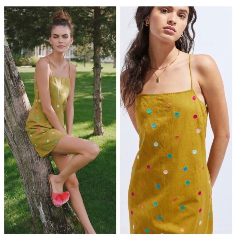 Anthropologie Corey Lynn Calter spaghetti strap polka dot green dress